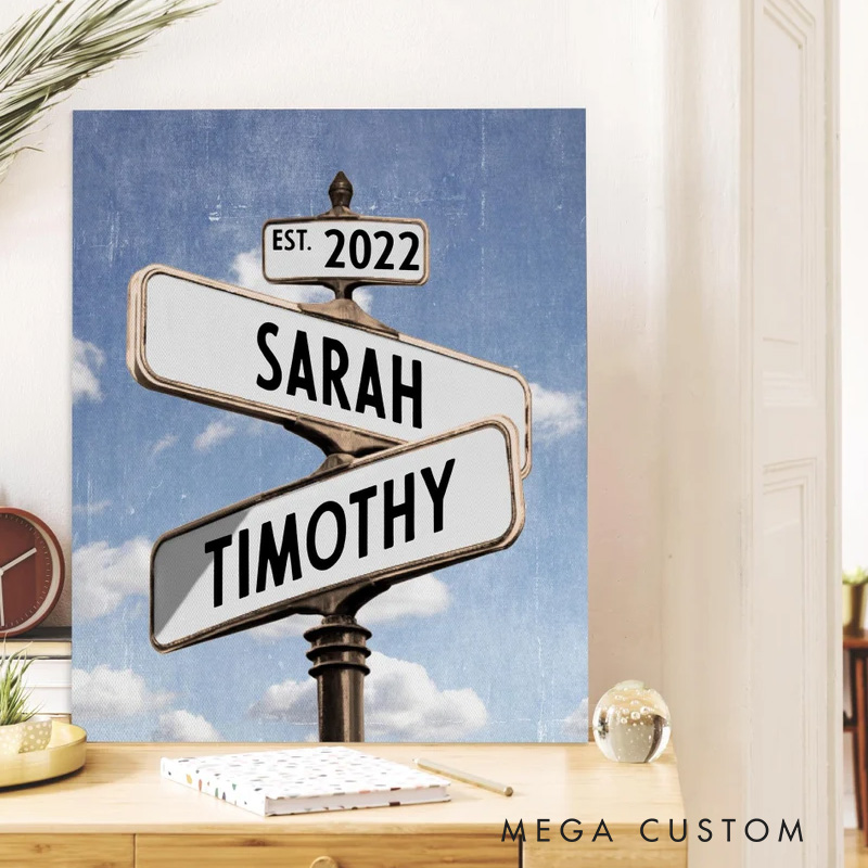 Personalized Vintage Street Sign For Couples Wall ArtPoster Without Frame Custom Name and Date Street Sign Custom Art