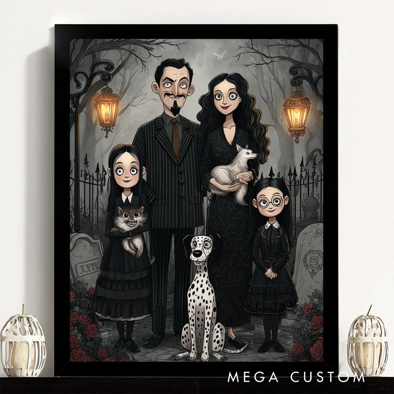 Personalized Gothic Illustration Wall Art For Couples Pets Family Poster Without Frame Custom Art Lover Gift Custom Portrait Halloween