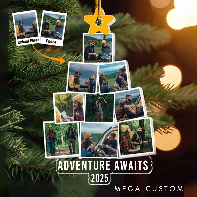 Personalized Photo Camping Christmas Tree Ornament Outdoor Hiking Lover Christmas Decor Gift for Travel Family Friends