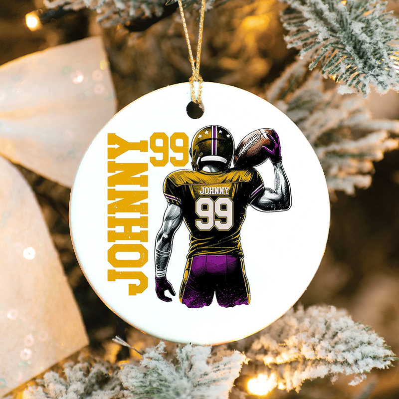 Personalized Football Christmas Ornament with Custom Name, Number, and Player Design