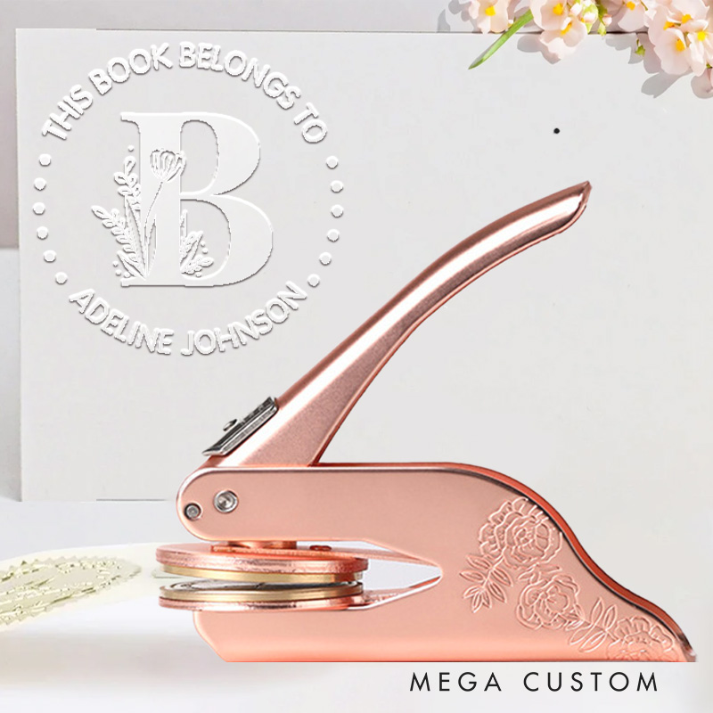 Personalized Floral Initial Book Embosser Stamp Hand Held Flower Embosser with Name and Title Birthday Gift for Book Lovers Librarian Gift