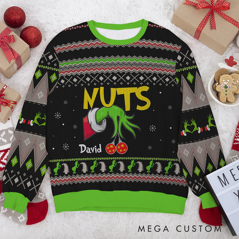 Personalized Couple Chest and Nuts Christmas Ugly Sweater Movie Christmas Sweater Film Fan Family Sweater