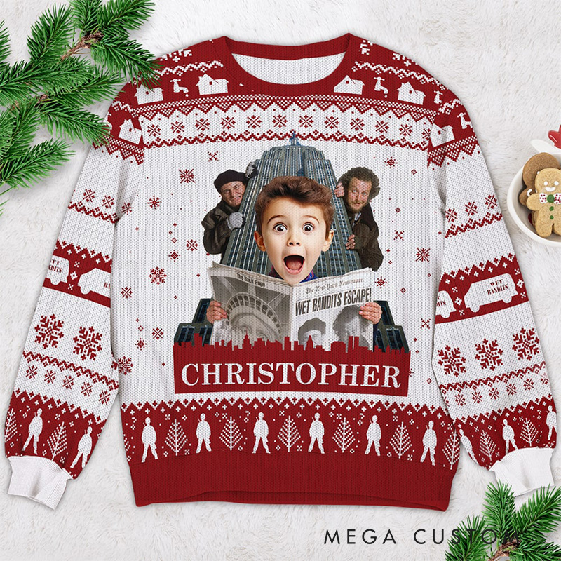 Personalized Classic Movie Photo Christmas Ugly Sweater Movie Christmas Sweater Film Fan Family Sweater