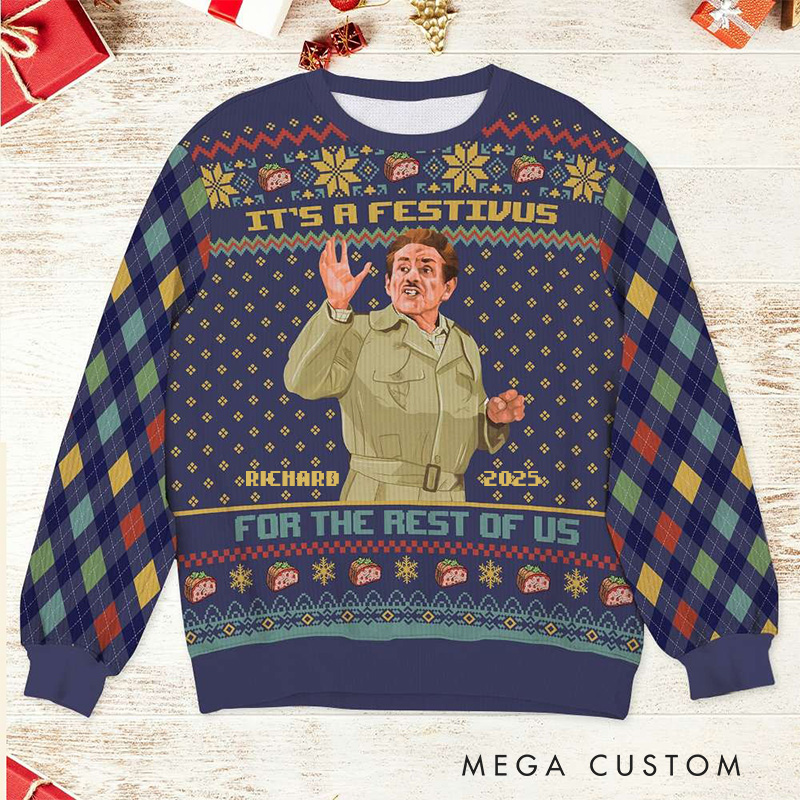 Personalized It's a Festivus for the Rest of Us Christmas Ugly Sweater Movie Christmas Sweater Film Fan Family Sweater