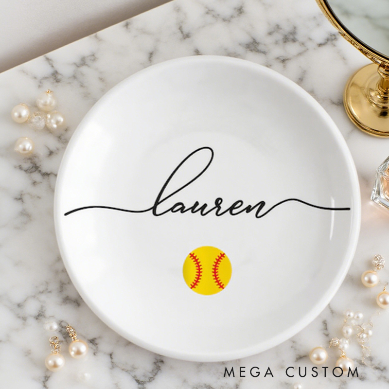 Personalized Softball Themed Ring Dish with Customizable Name  