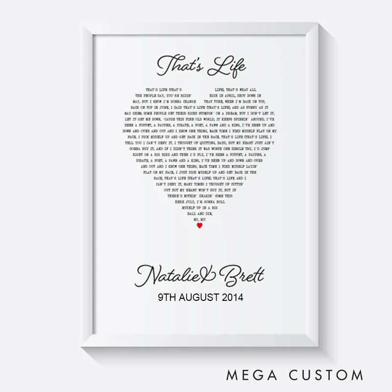 Personalized Song Lyrics Heart Print Without Frame Favourite Song Lyric Music Wall Art