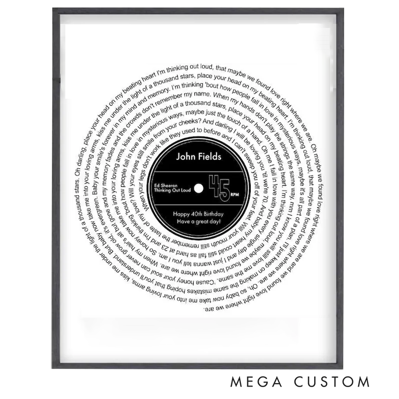 Personalized Favourite Song Lyrics Vinyl Record Print Without Frame