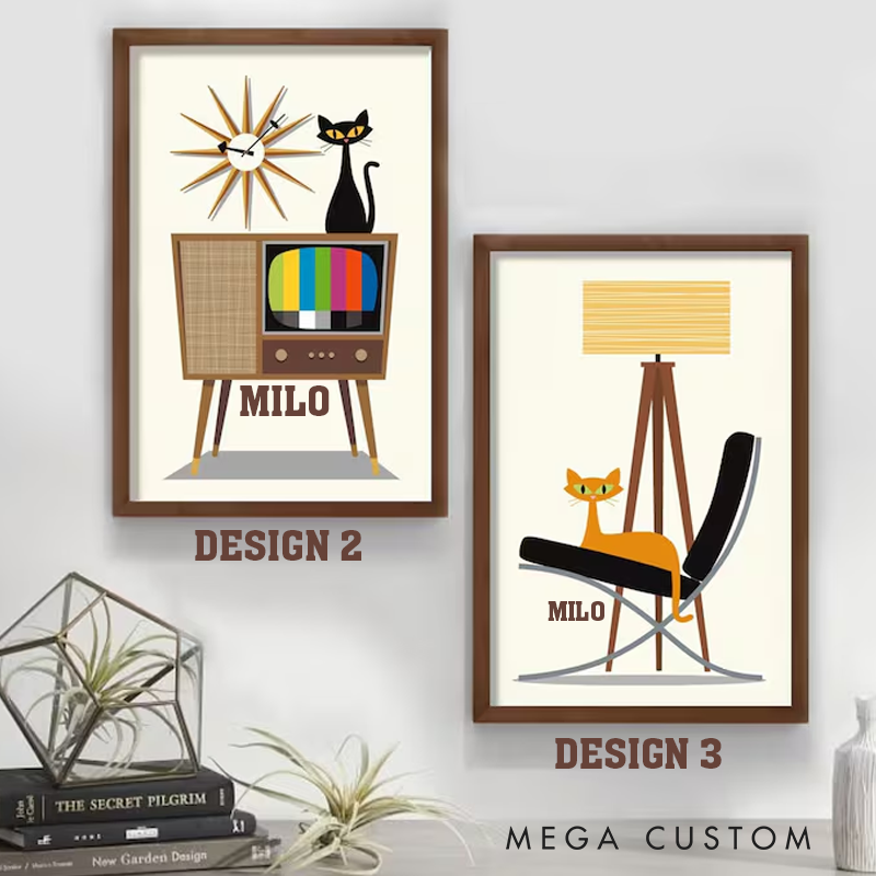 Personalized Black Cat Art Print Without Frame Rock Music Poster Mid Century Modern Print Atomic Cat Vinyl Record Storage Record Player