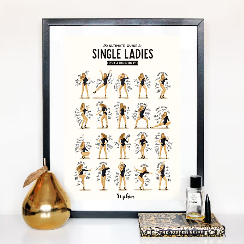 Personalized Single Ladies Dance Music Poster Dance Tutorial Illustration Funny Poster Fun Pop Art Wall Art Without Frame Typography Lyrics