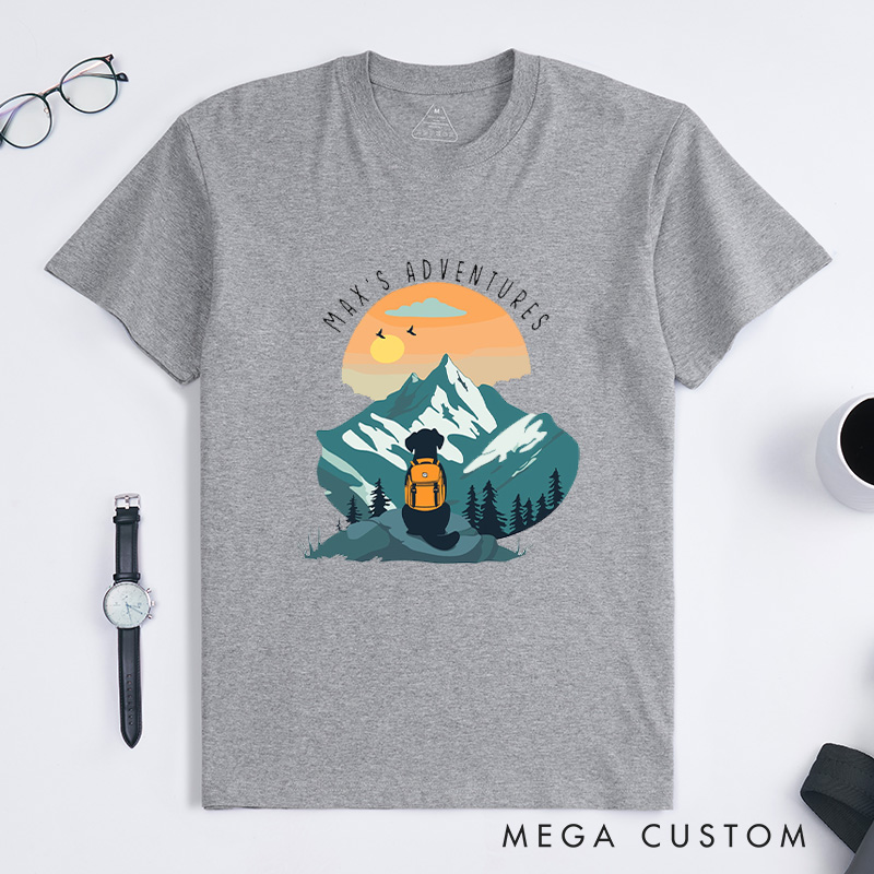Personalized Adventure Buddy Dog Hiking T-Shirt Camping Mountain T-Shirt for Nature Traveling Outdoors Lover Gift
