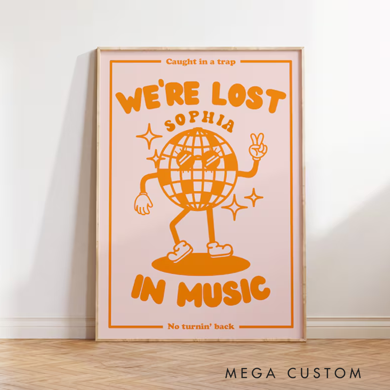 Personalized Lost in Music Disco Mascot Music Print and Poster Wall Art Without Frame