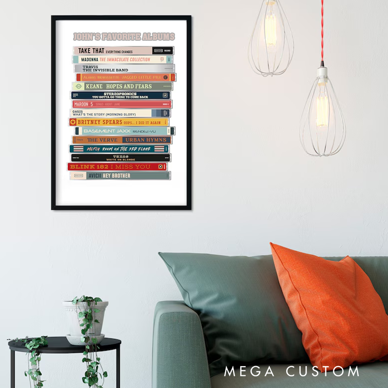 Personalized CD Stack Print Retro Music Poster Custom Favourite Song Print CD Wall Print Without Frame Music Poster