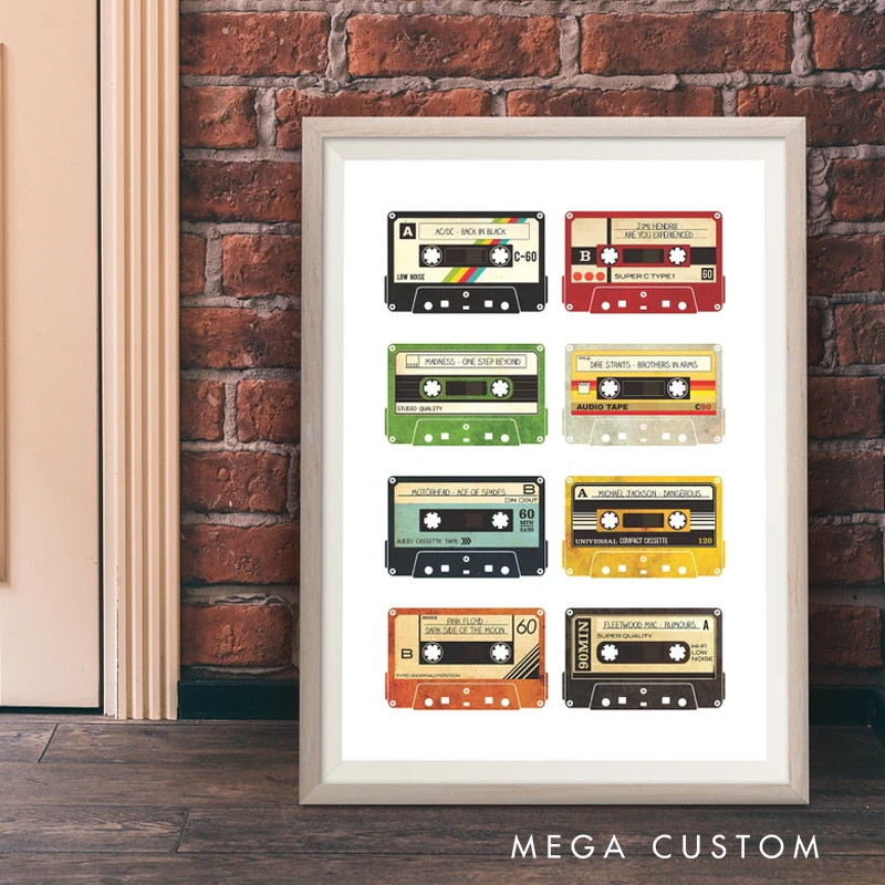 Personalized Cassette Print Poster Add Your Favourite Songs Retro Music Art Wall Art Without Frame Illustration