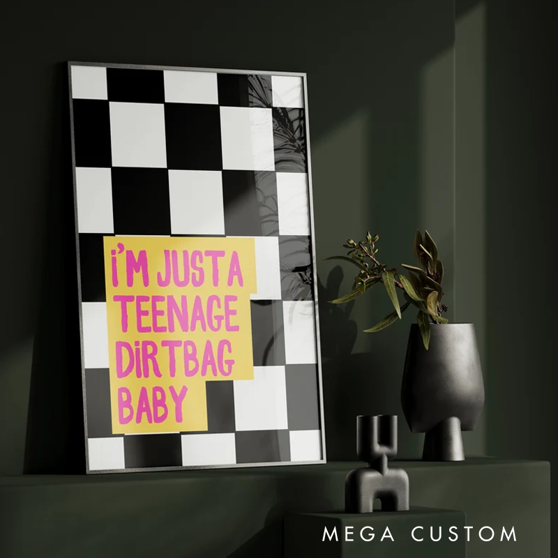 Personalized Teenage Dirtbag Lyrics Print Checkerboard Emo Wall Art Without Frame