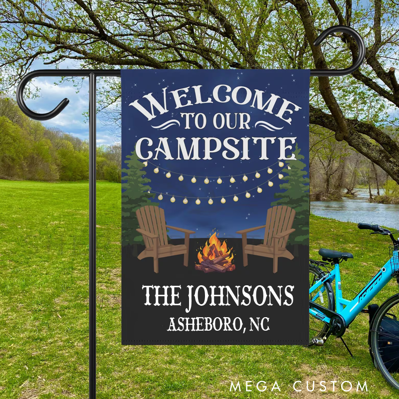 Personalized Welcome to Our Campsite Flag Custom Campsite Welcome Garden Flag Gift for Campers Rv