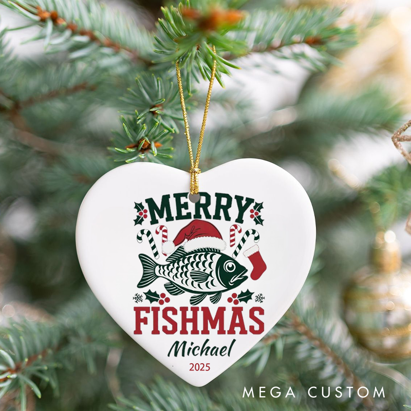 Personalized Fishing Christmas Ornament Merry Fishmas Ornament Custom Gift For Fisherman Gift For Fishing Lover Bass Fishing Ornament