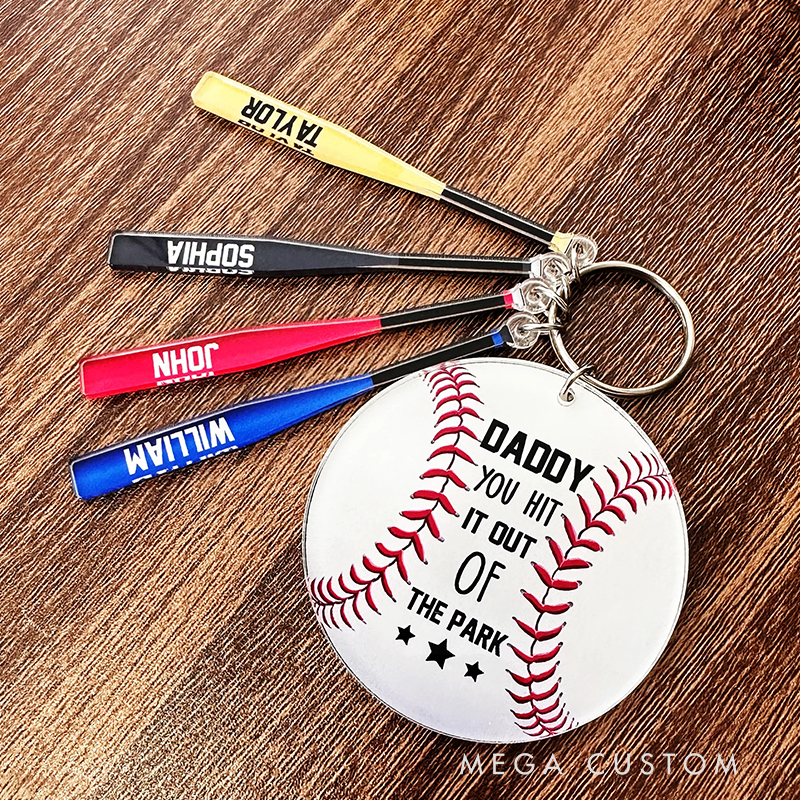Personalized Baseball Acrylic Keychain for Dad with Baseball and Name Charms  