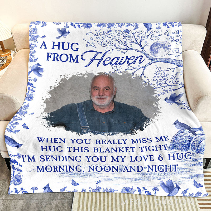 Personalized Photo Blanket A Hug From Heaven Toile De Jouy Memorial Gift Memory Blanket 
