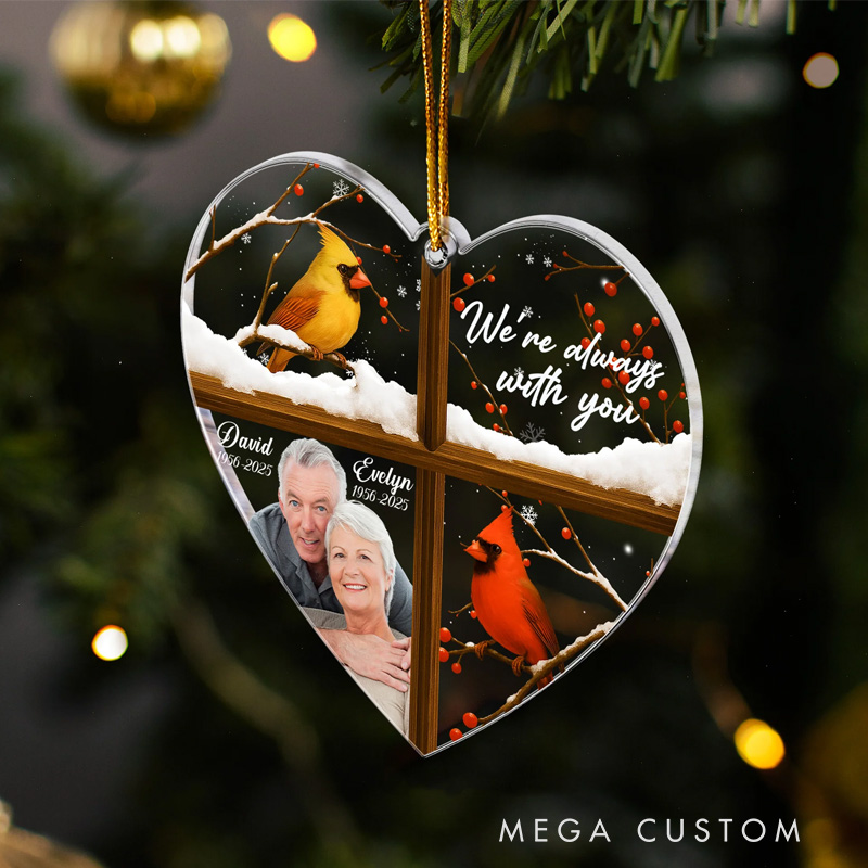 Personalized Acrylic Photo Ornament We're Always With You Cardinals Christmas Ornament Sympathy Gifts