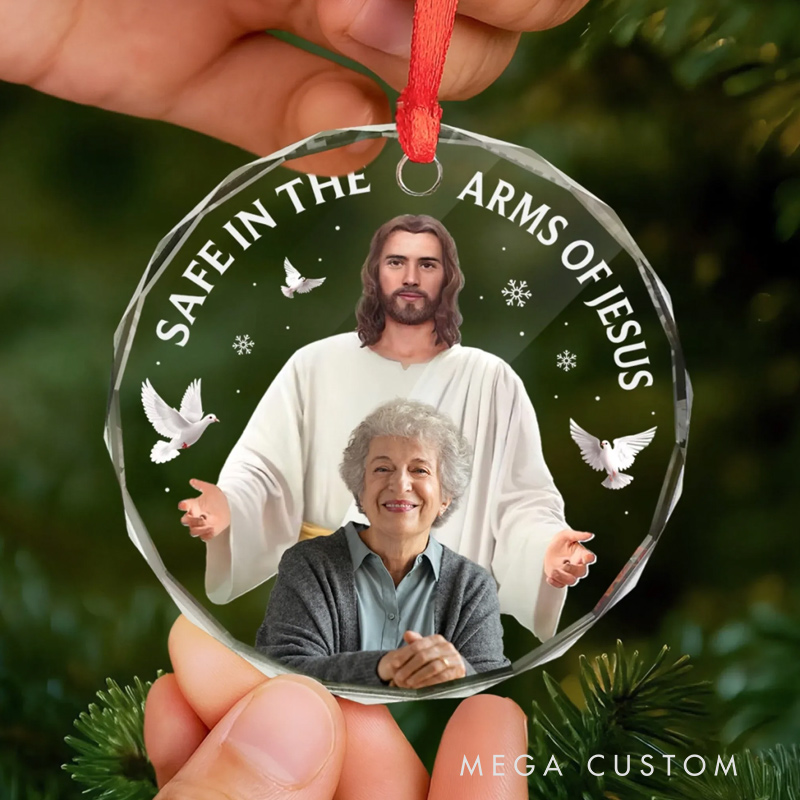 Personalized Photo Circle Glass Ornament Christmas Memorial Sympathy Gifts for Loss of Loved One Your Spirit Shines Eternal