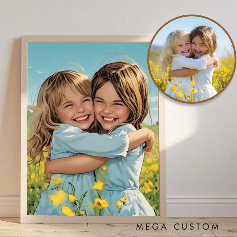 Personalized Kids Hand-Drawn Painting Poster from Photo Custom Art Lover Gift Gift from Kids 