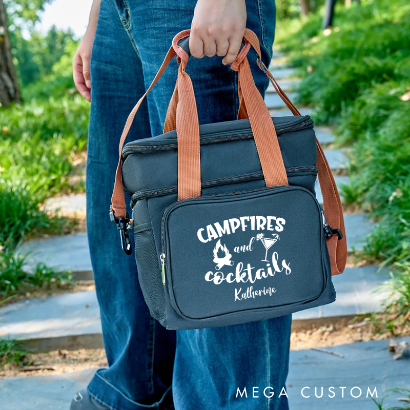 Personalized Campfires and Cocktails Cooler Bags Custom Outdoor Camping Picnics Bag Gift for Camper Hiker
