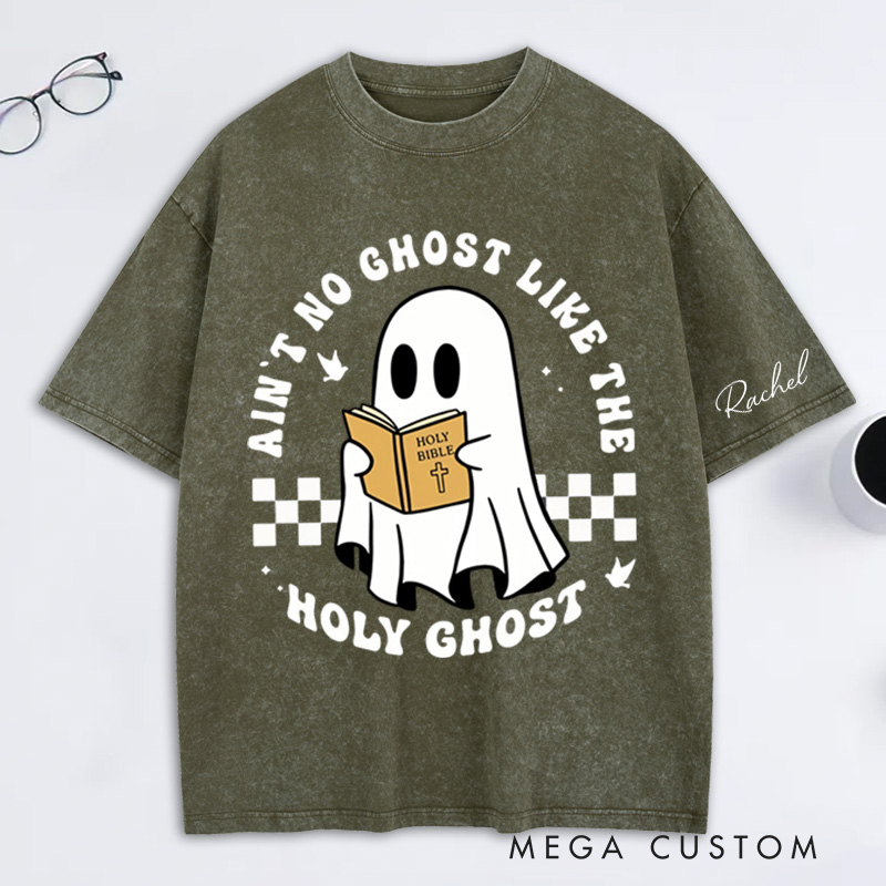 Personalized Ghost with Bible Washed T-Shirt Retro Shirt with Name Halloween Gift Christian Gift