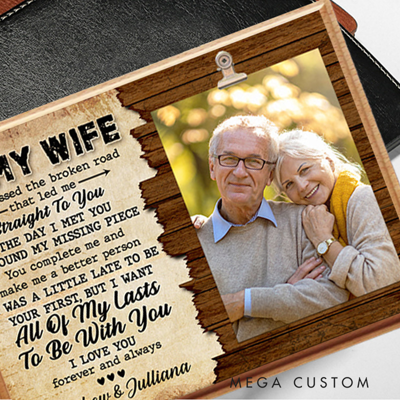 Personalized God Blessed Us I Love You Forever and Always Wood Photo Frame Stand with Photo and Names Home Decor Gift for Couples Gift to My Wife