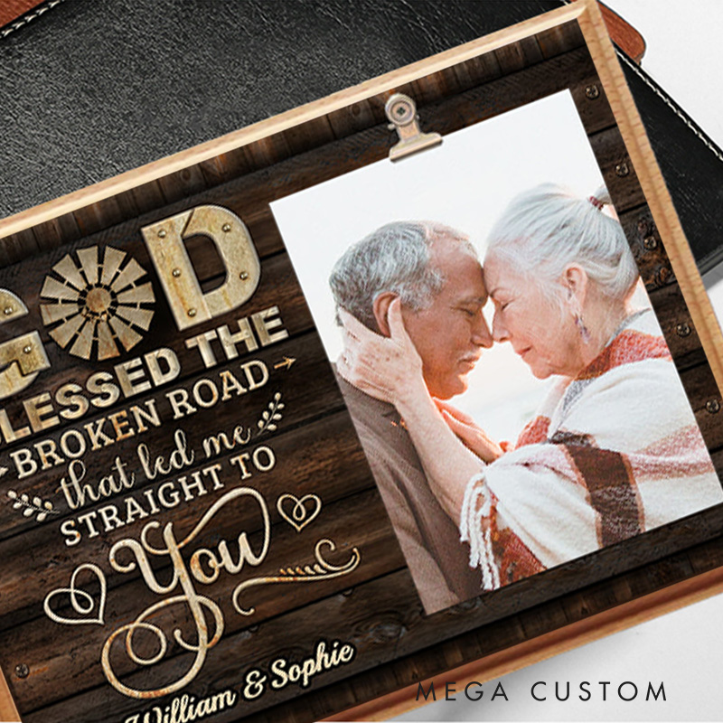 Personalized God Led Me Straight to You Wood Photo Frame Stand with Names Home Decor Religious Christian Gift for Couples