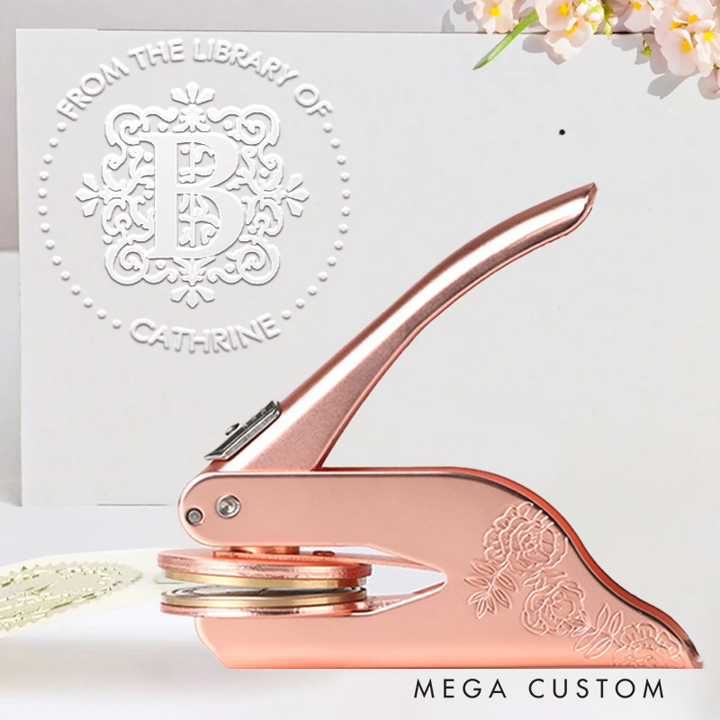 Personalized Gothic Monogram Hand Held Book Embosser Stamp Envelope Library Stamp with Initial and Text Birthday Gift for Book Lovers Reading Gift