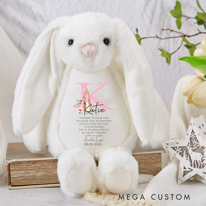 Personalized Pink Stuffed Bunny Plush Toy with Name Birthday Baptism Gift Christmas and First Communion Gift for Kids