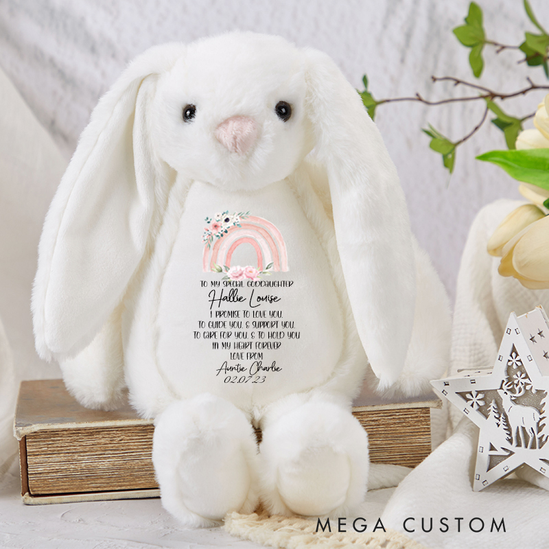 Personalized Faith Stuffed Bunny Plush Toy with Name Birthday Baptism Gift Christmas and First Communion Gift for Kids