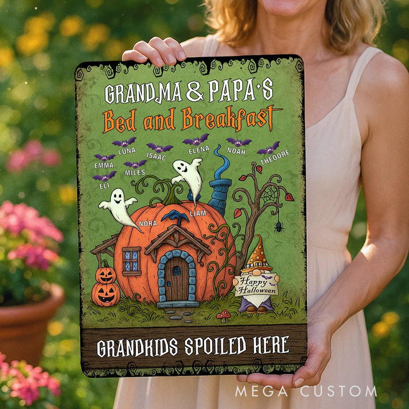Personalized Pumpkin House Garden Vertical Metal Sign with Name and Title Garden Decor Halloween Gift for Grandparents Gardening Lovers