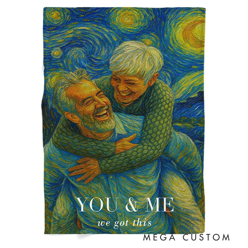 Personalized Van Gogh We Got It Photo Art Blanket For Couples Flannel Blanket with Photo Custom Art Lover Gift Custom Portrait