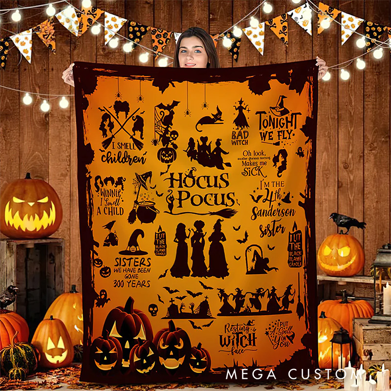 Personalized Witch Sisters Movie Blanket Halloween Flannel Blanket Movie Blanket with Name Film Fan