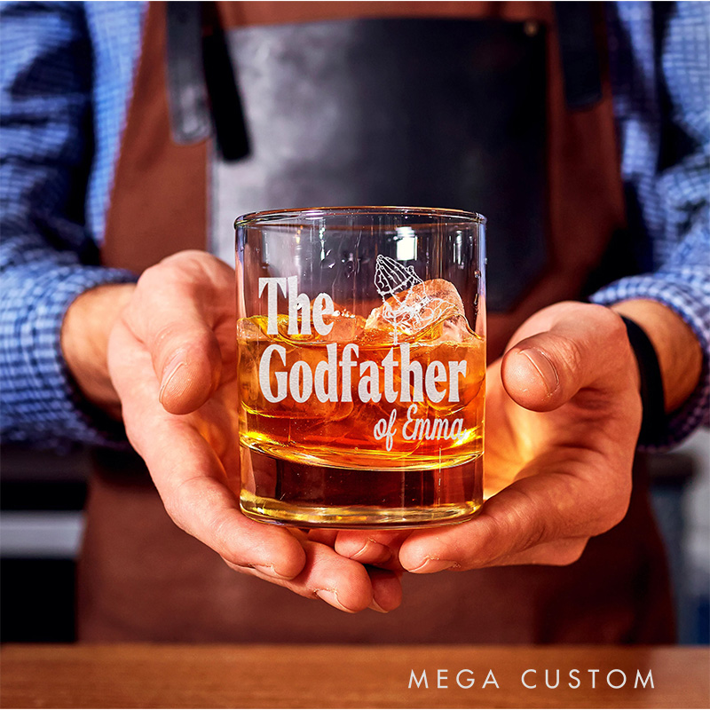 Personalized the Godfather 10.5 oz Fashioned Rock Whiskey Glass with Title and Name Godparent Gift Communion Baptism Gift Best Gift for Godfather