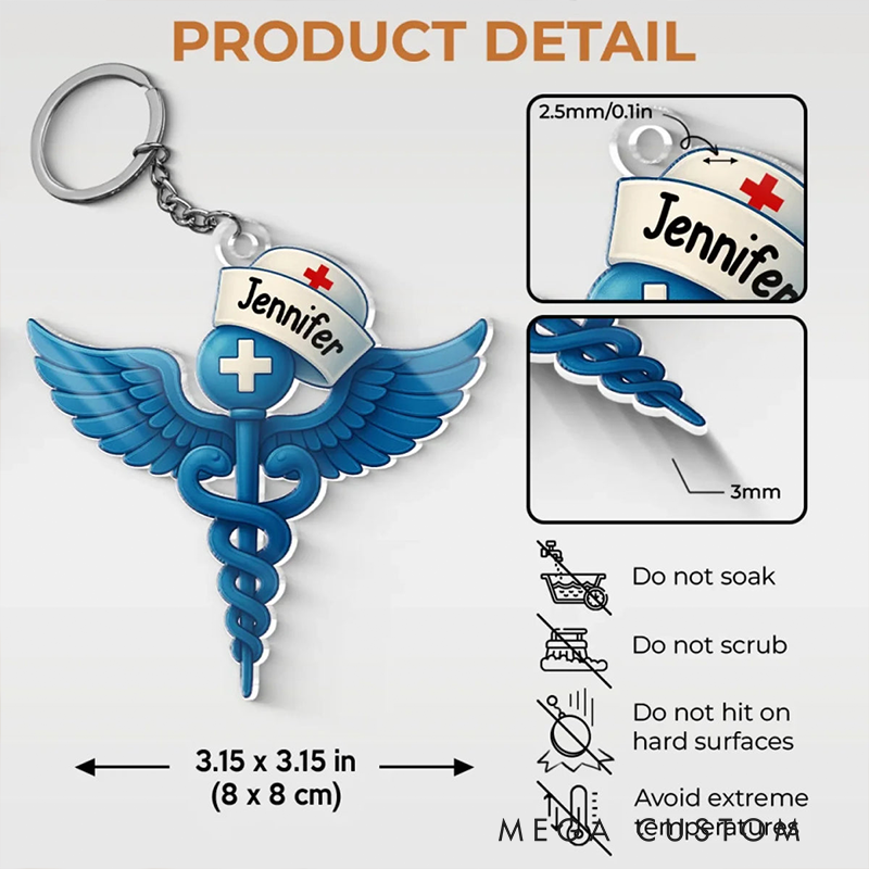 Personalized Nurse Acrylic Keychain Custom Shaped Acrylic Keychain With Wings Of Compassion Design Keychain