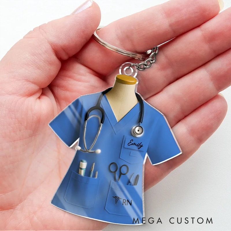 Personalized Nurse Acrylic Keychain Custom Shaped Acrylic Keychain Pocket Full Of Tools Heart Full Of Care Design Keychain