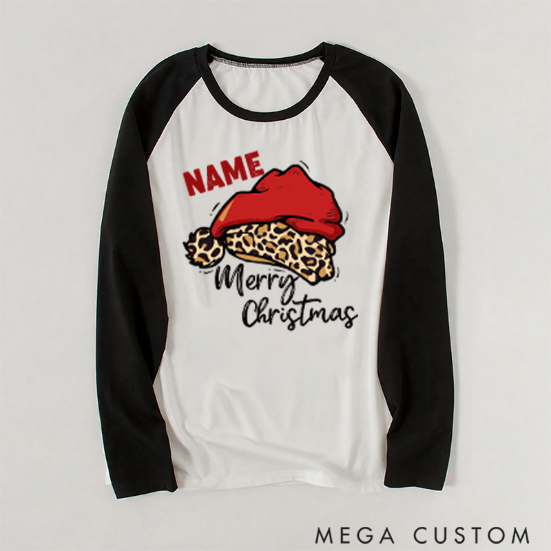 Personalized Family Christmas Gift Leopard Santa Hat Pattern Design Family Matching Pajamas