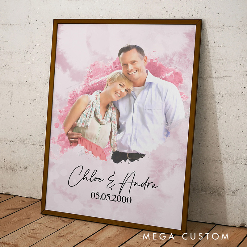 Personalized Watercolor Style Photo Wall Art For Couples Anniversary Poster Without Frame Custom Art Lover Gift Custom Portrait