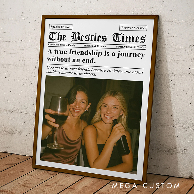 Personalized Newspaper The BFF Times Print Wall Art For Friends Besties Poster Without Frame Custom Art Lover Gift Custom Portrait
