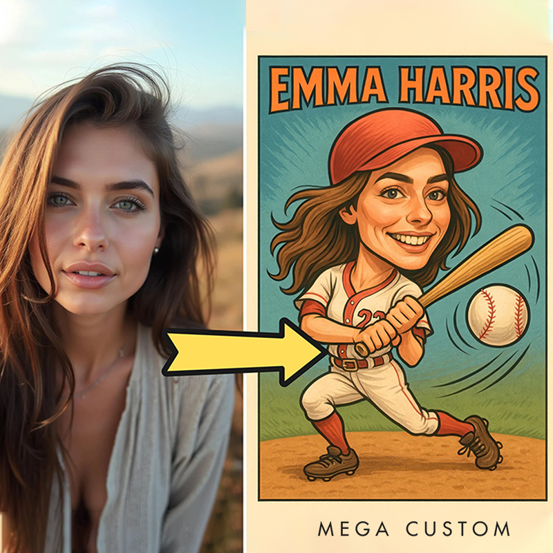 Personalized Baseball Caricature from Photo Wall Art Poster Without Frame Funny Hand Drawn Style Art Gift for Baseball Fans and Athletes 