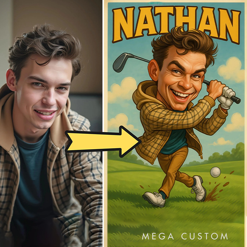 Personalized Golf Caricature Wall Art Poster Without Frame Funny Cartoon Art Gift with Custom Name  