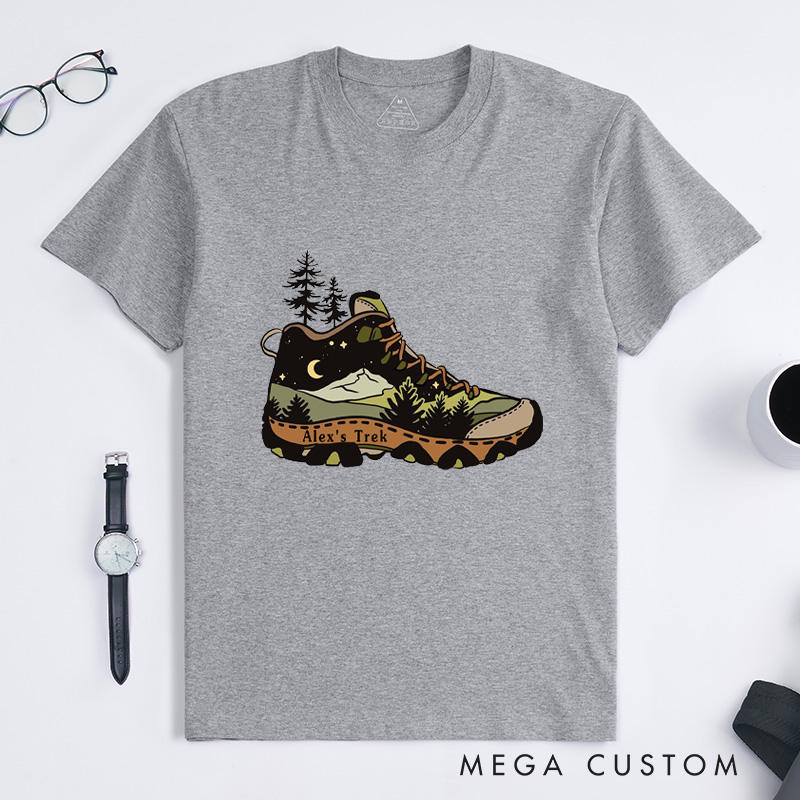 Personalized Hiking Boot T-Shirt Adventure Camping Mountain Backpacking T-Shirt for Nature Travelers Outdoors Lover Gift