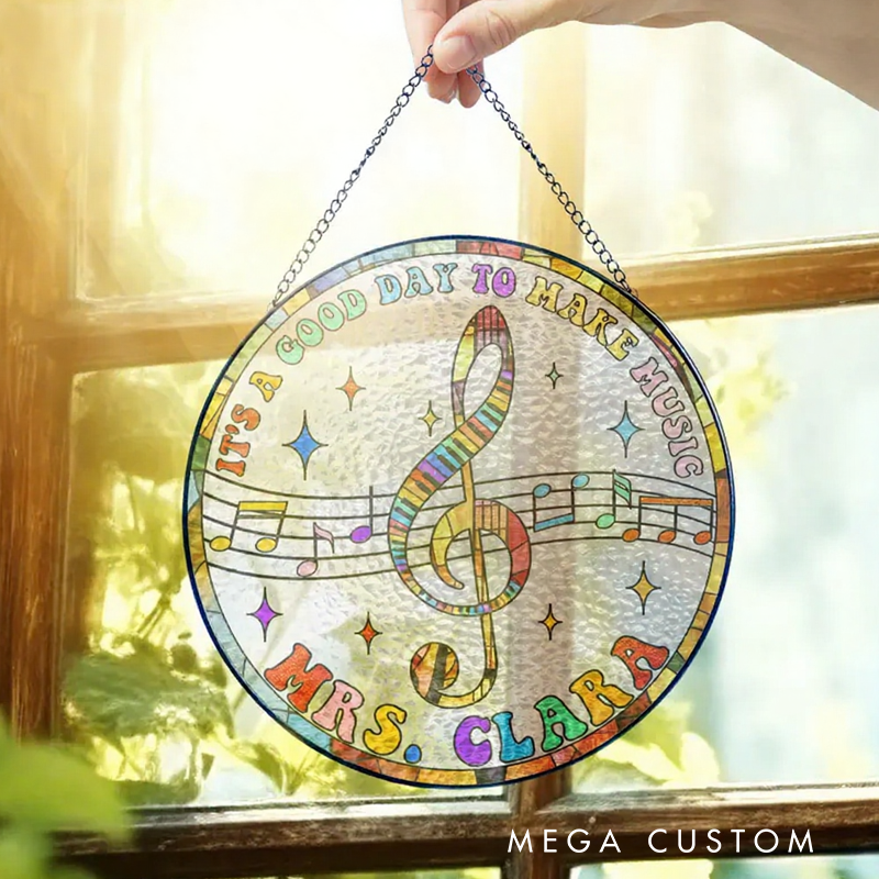 Personalized Name Musical Instrument Stained Glass Suncatcher Music Lover Gift Treble Clef Window Decor