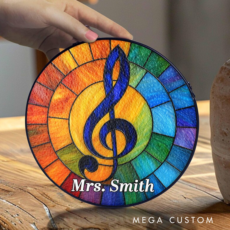 Personalized Name Music Stained Glass Suncatcher Music Lover Gift Treble Clef Stained Glass Ornament Colorful Music Clef Suncatcher