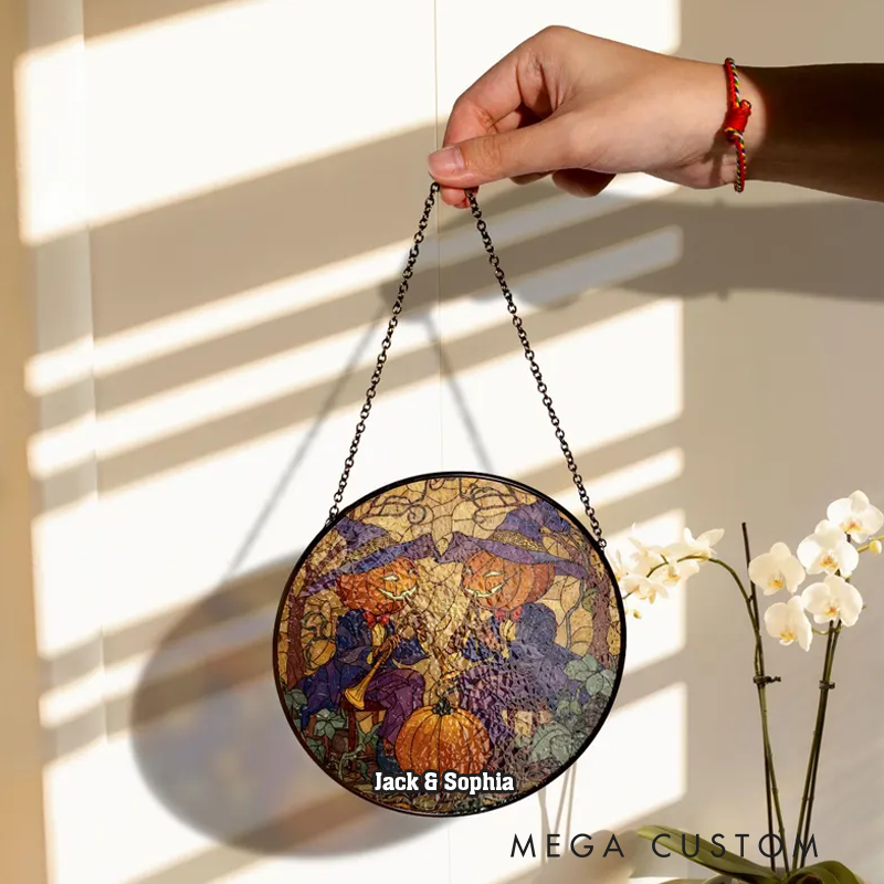 Personalized Name Pumpkin Witch Stained Glass Halloween Stained Glass Pumpkin Head Musician Stained Glass Fall Decoration Stained Glass