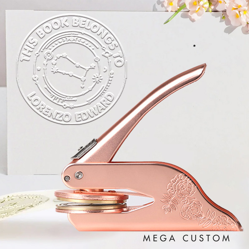 Personalized Zodiac Embosser Stamp Hand Held Embosser Set with Text and Name Birthday Gift for Book Lovers