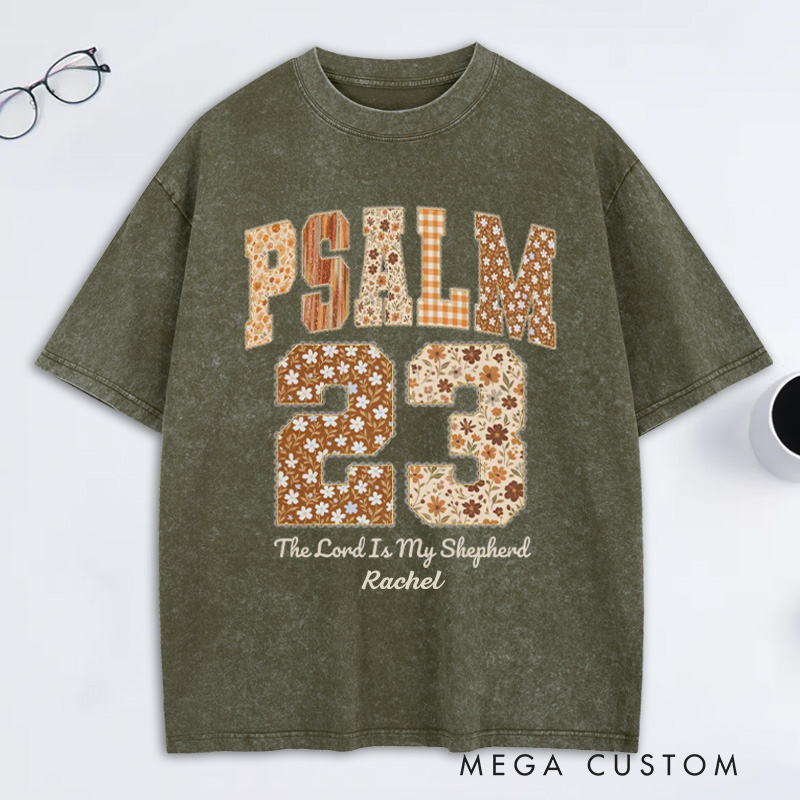 Personalized Psalm 23 the Lord is My Shepherd Bible Verse Washed T-Shirt with Name Retro Fall Faith Shirt Thanksgiving Christian Gift