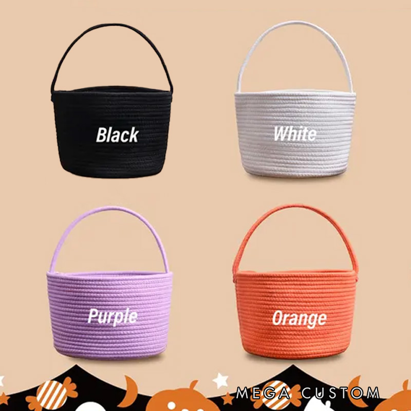 Personalized Halloween Cotton Kids Basket Custom Name Trick-or-Treat Bag Halloween Gifts